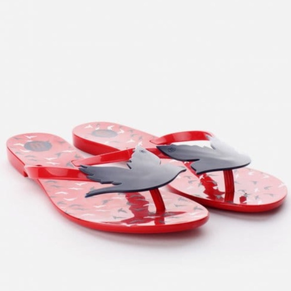 Melissa plastic flip flops size 7 harmonic bird blue and red birds